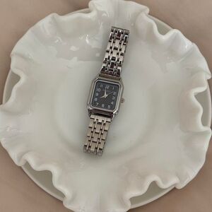 y2k silver rectangle stainless steel quartz watch